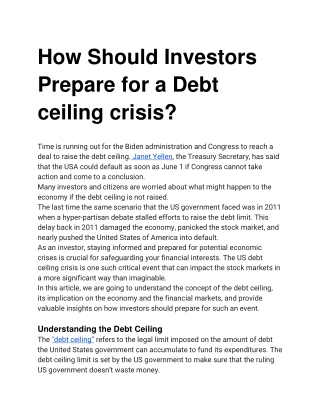 How Should Investors Prepare for a Debt ceiling crisis