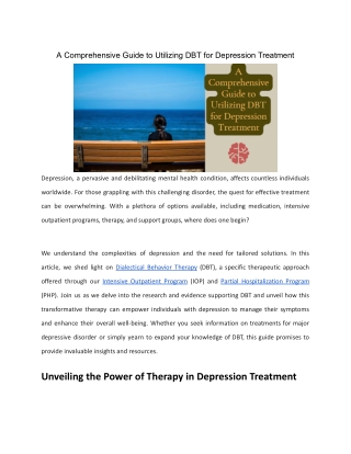 A Comprehensive Guide to Utilizing DBT for Depression Treatment