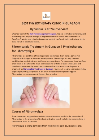 Fibromyalgia treatment in Gurgaon