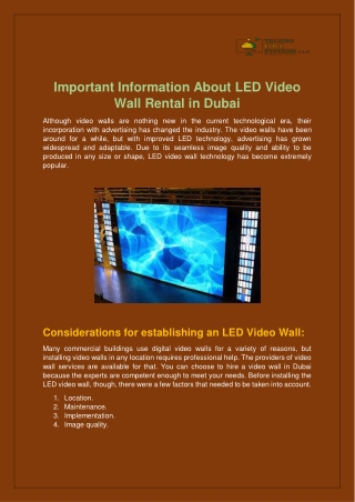Important Information About LED Video Wall Rental in Dubai
