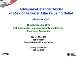 Adversary/Defender Model of Risk of Terrorist Attacks using Belief