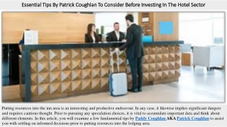 Essential Tips By Patrick Coughlan To Consider Before Investing In The Hotel Sec