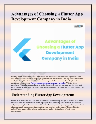 Advantages of Choosing a Flutter App Development Company in India