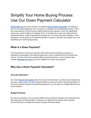 Simplify Your Home Buying Process_ Use Our Down Payment Calculator