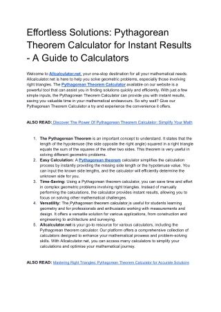 Effortless Solutions: Pythagorean Theorem Calculator for Instant Results - A Gui