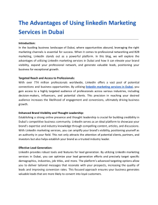 The Advantages of Using linkedin Services in Dubai