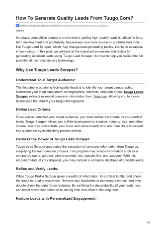 How To Generate Quality Leads From TuugoCom