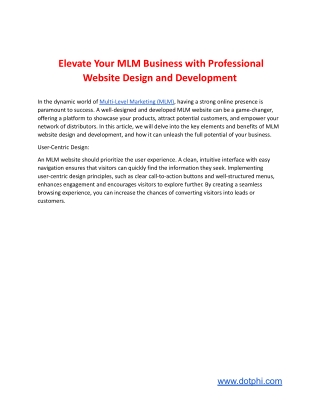 Elevate Your MLM Business with Professional Website Design and Development