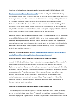 Veterinary Infectious Disease Diagnostics Market Expected to reach USD 3.67 billion by 2030