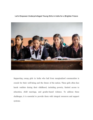 Let’s Empower Underprivileged Young Girls in India for a Brighter Future