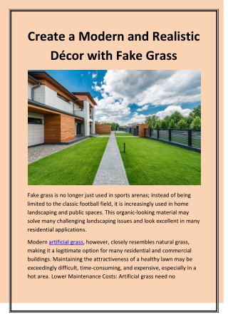 Create a Modern and Realistic Décor with Fake Grass