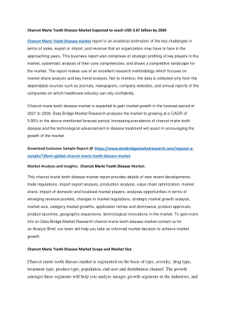 Charcot Marie Tooth Disease Market Expected to reach USD 3.67 billion by 2030