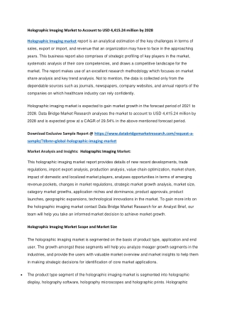 Holographic Imaging Market to Account to USD 4,415.24 million by 2028 (1)