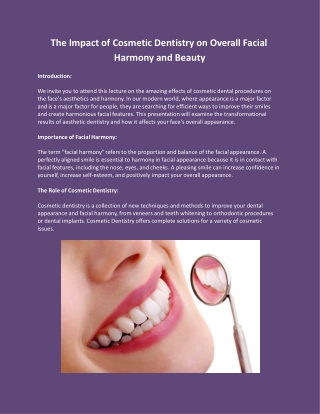 The Impact of Cosmetic Dentistry on Overall Facial Harmony and Beauty