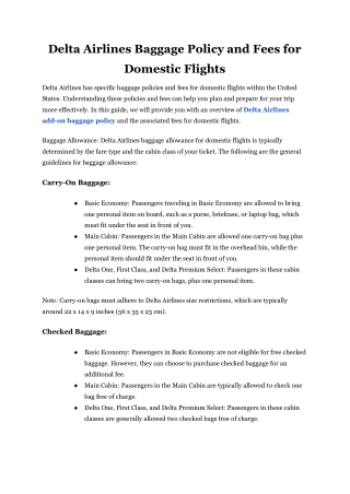 Delta Airlines Baggage Policy and Fees for Domestic Flights