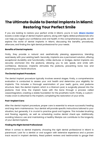 The Ultimate Guide to Dental Implants in Miami Restoring Your Perfect Smile