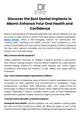 Discover the Best Dental Implants in Miami Enhance Your Oral Health and Confidence