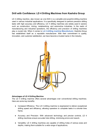 Drill with Confidence: LD 4 Drilling Machines from Kashdra Group