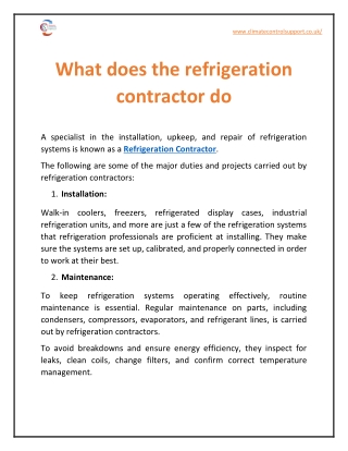 What does the refrigeration contractor do