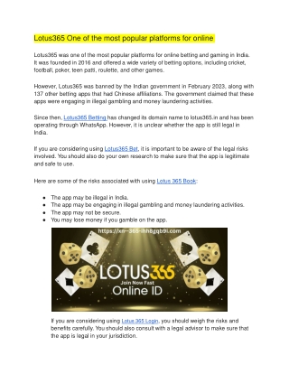 Lotus365 One of the most popular platforms for online