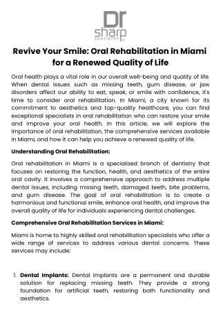 Revive Your Smile Oral Rehabilitation in Miami for a Renewed Quality of Life