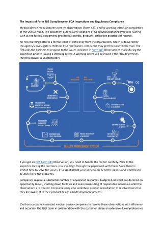 The Impact of Form 483 Compliance on FDA Inspections and Regulatory Compliance