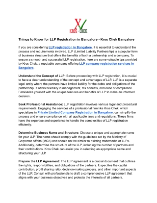 Things to Know for LLP Registration in Bangalore - Kros Chek