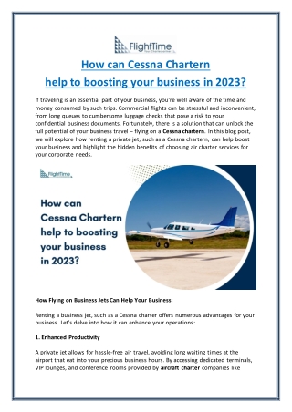 How can Cessna Chartern help to boosting your business in 2023?