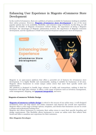 Enhancing User Experience in Magento eCommerce Store Development