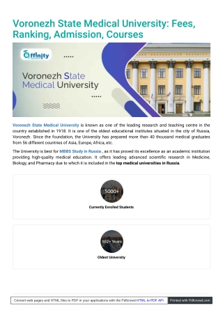 Discover Voronezh State Medical University: Fees, Ranking, Admission, and Course