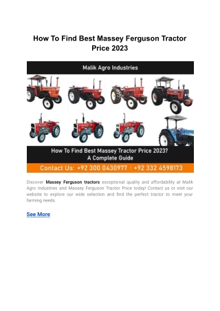 How To Find Best Massey Ferguson Tractor Price 2023