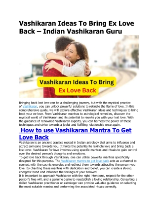 Vashikaran Ideas To Bring Ex Love Back – Indian Vashikaran Guru