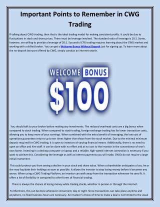 Important Points to Remember in CWG Trading