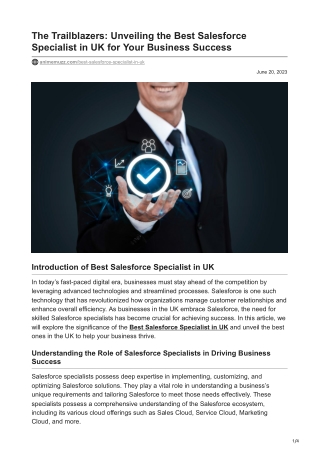 The Trailblazers Unveiling the Best Salesforce Specialist in UK for Your Business Success