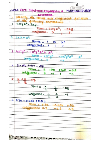 class 8 chapter 9 Algebraic expressions and identities Ex 9.1