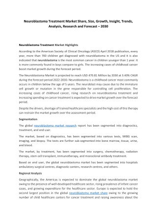 Neuroblastoma Treatment Market Size, Trends Analysis, Research Insights, Share