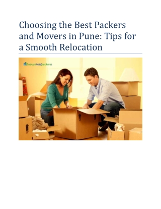 Choosing the Best Packers and Movers in Pune: Tips for a Smooth Relocation