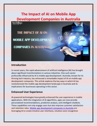 The Impact of AI on Mobile App Development Companies in Australia