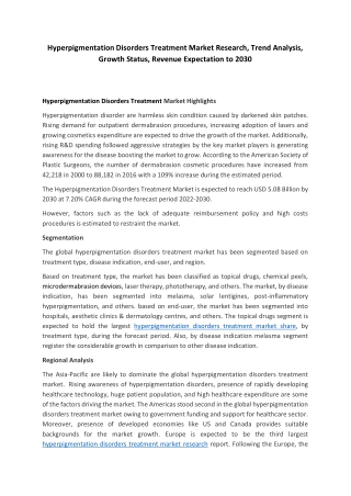 Hyperpigmentation Disorders Treatment Market Size, Segmentation, Key Players