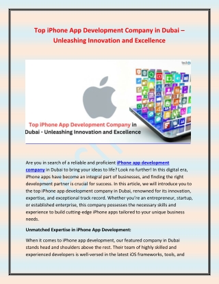 Top iPhone App Development Company in Dubai – Unleashing Innovation and Excellence