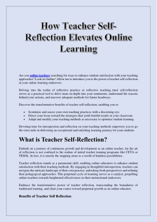 How Teacher Self-Reflection Elevates Online Learning