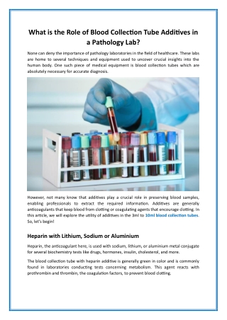 What is the Role of Blood Collection Tube Additives in a Pathology Lab