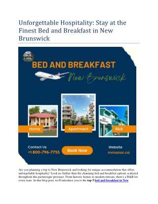 Unforgettable Hospitality Stay at the Finest Bed and Breakfast in New Brunswick
