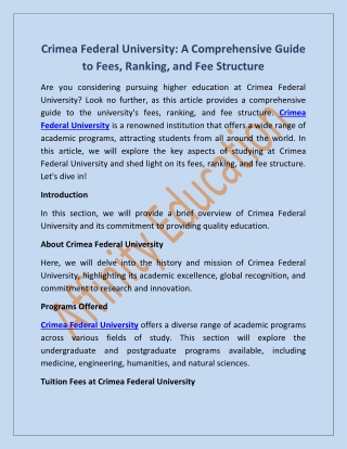 Crimea Federal University: A Comprehensive Guide to Fees, Ranking, and Fee Struc