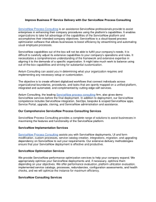 Improve Business IT Service Delivery with Our ServiceNow Process Consulting