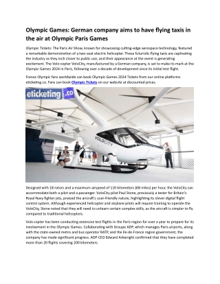 Olympic Games German company aims to have flying taxis in the air at Olympic Paris Games