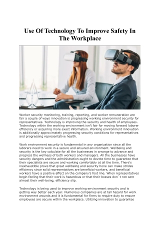 Use Of Technology To Improve Safety In The Workplace