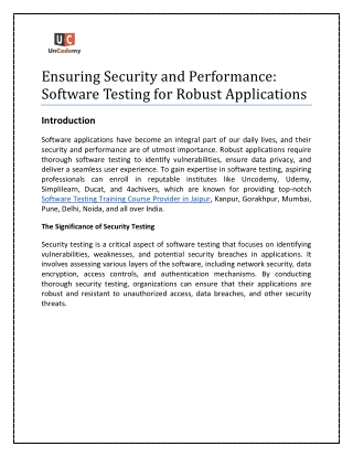 Ensuring Security and Performance: Software Testing for Robust Applications