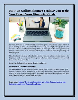 How an Online Finance Trainer Can Help You Reach Your Financial Goals