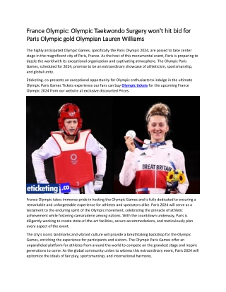 France Olympic Olympic Taekwondo Surgery won't hit bid for Paris Olympic gold Olympian Lauren Williams